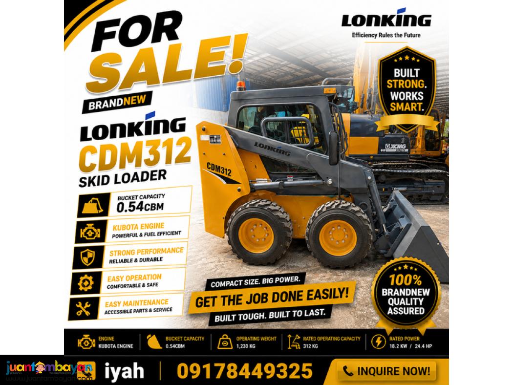 Brandnew Lonking CDM312 Skid Loader Kubota Engine 0.45cbm