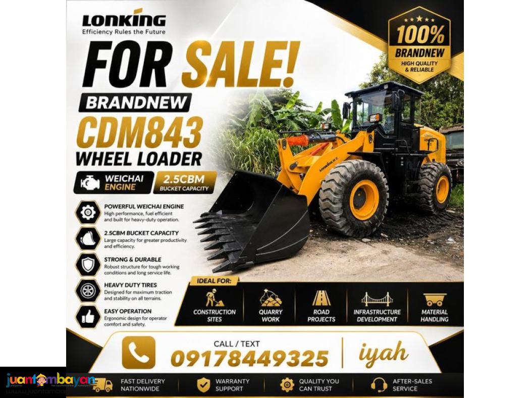 LONKING CDM843 PAYLOADER 2.5CBM WEICHAI ENGINE (JOYSTICK)