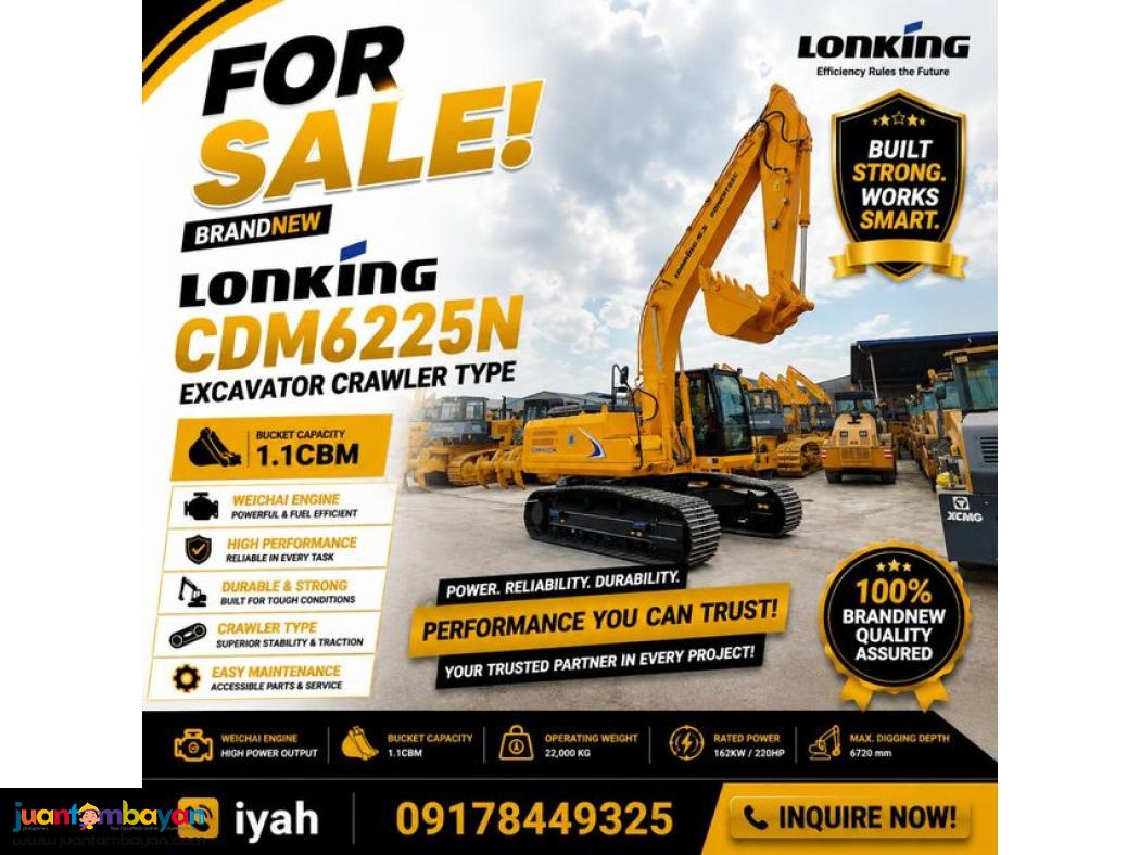 LONKING CDM6225N EXCAVATOR  1.1CBM WEICHAI ENGINE 
