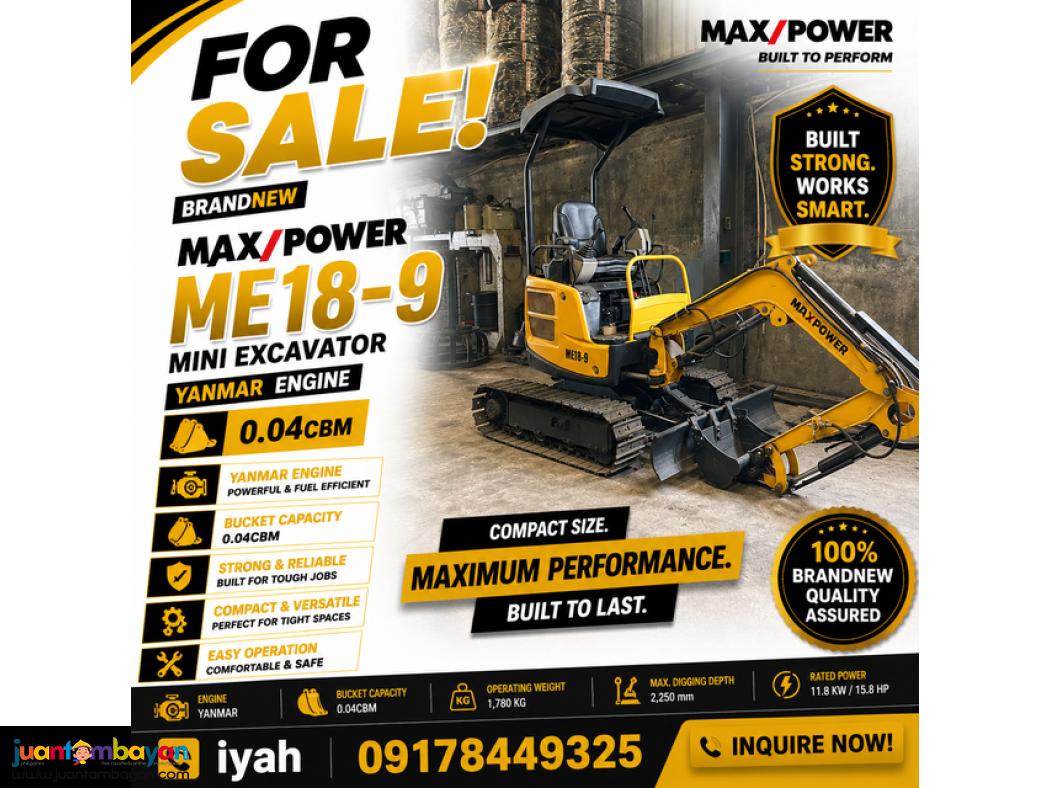 MAXPOWER ME18-9 MINI EXCAVATOR YANMAR ENGINE 0.04CBM