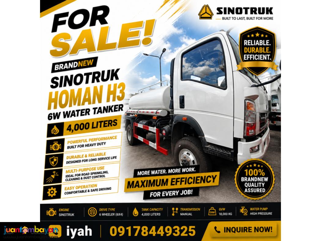 BRAND-NEW  SINOTRUK HOMAN H3 6W WATER TANKER 4KL