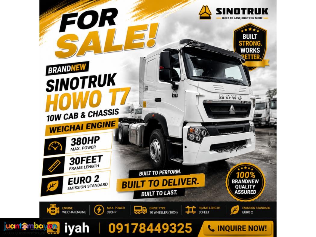 BRANDNEW SINOTRUK HOWO T7 10W CAB & CHASSIS  380hp 30f E2