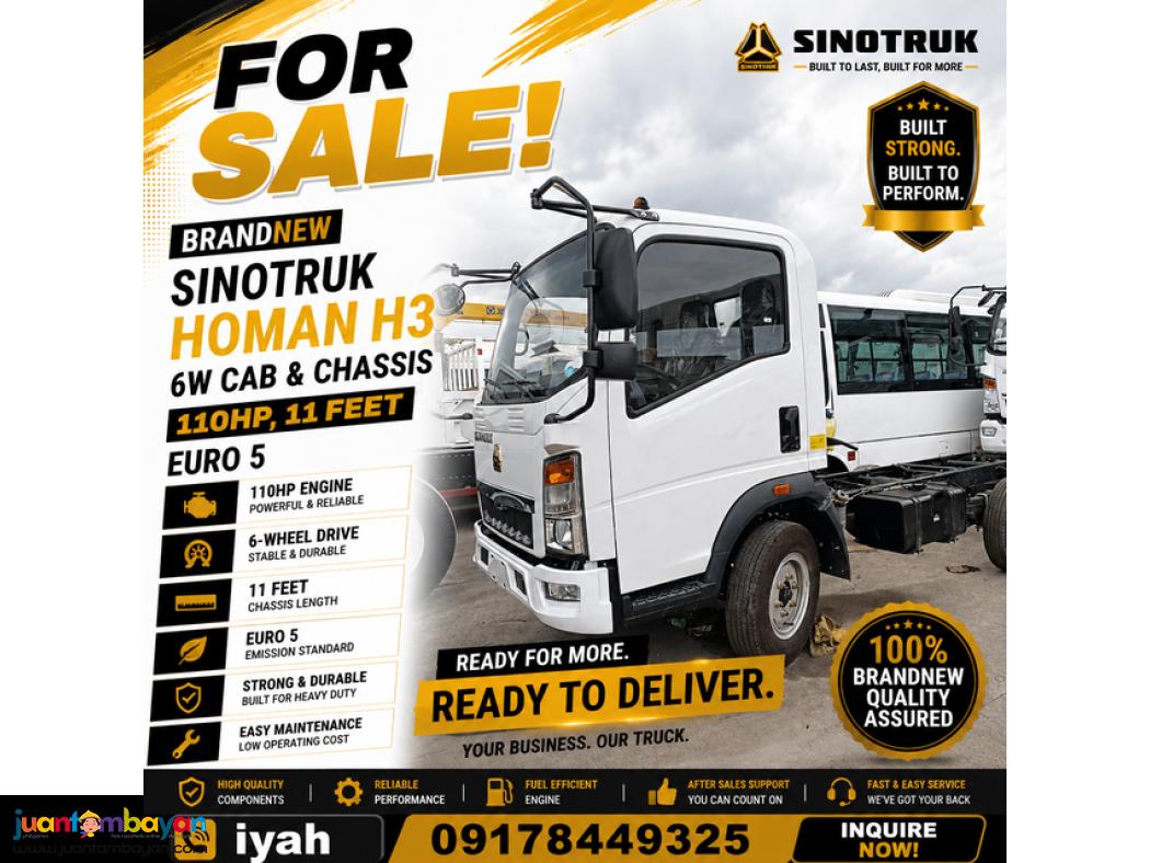 SINOTRUK HOMAN H3 6W CAB & CHASSIS 110HP 11 FEET EURO 5