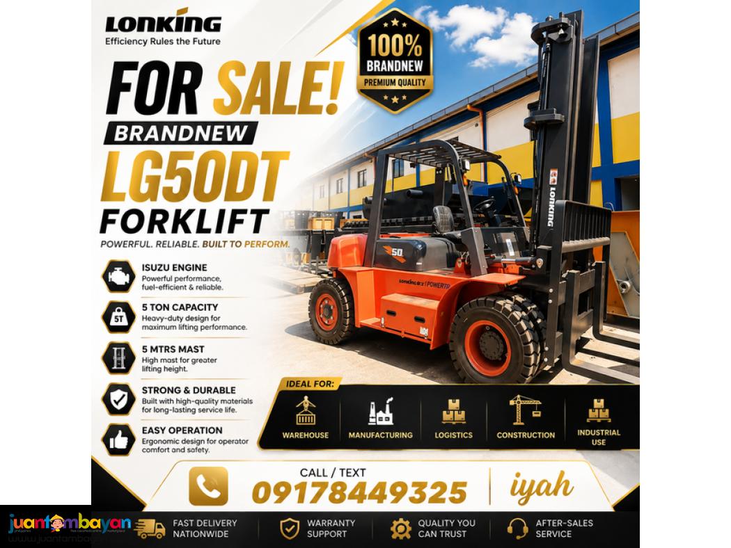 LONKING LG50DT FORKLIFT ISUZU ENGINE 5T 5MTRS MAST