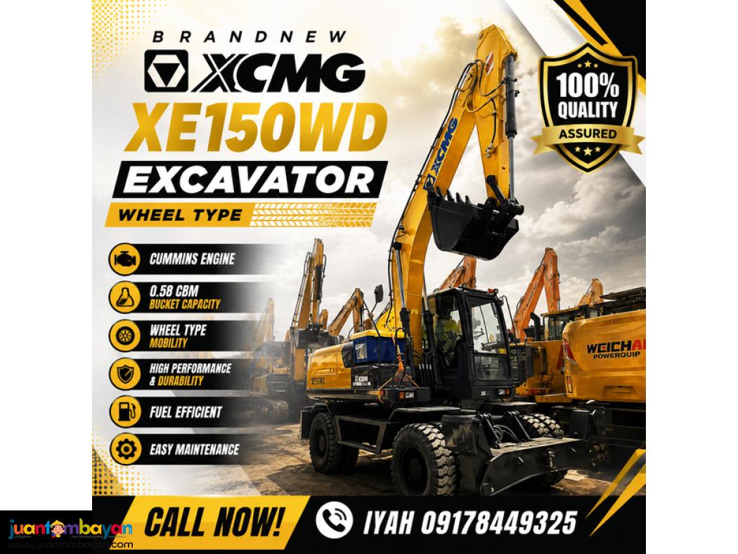 BRANDNEW XCMG XE150WD EXCAVATOR WHEEL TYPE CUMMINS ENGINE 0.58 CBM