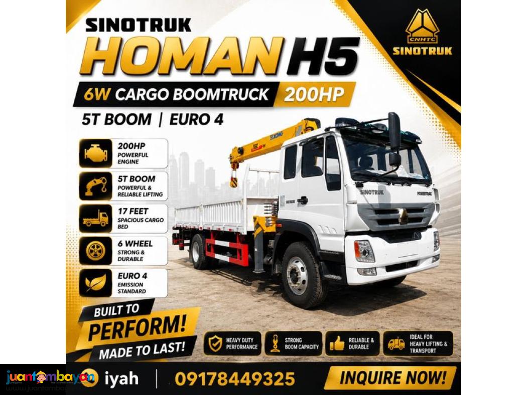 SINOTRUK HOMAN H5 4X2 CARGO BOOM TRUCK 5-TONS 200HP