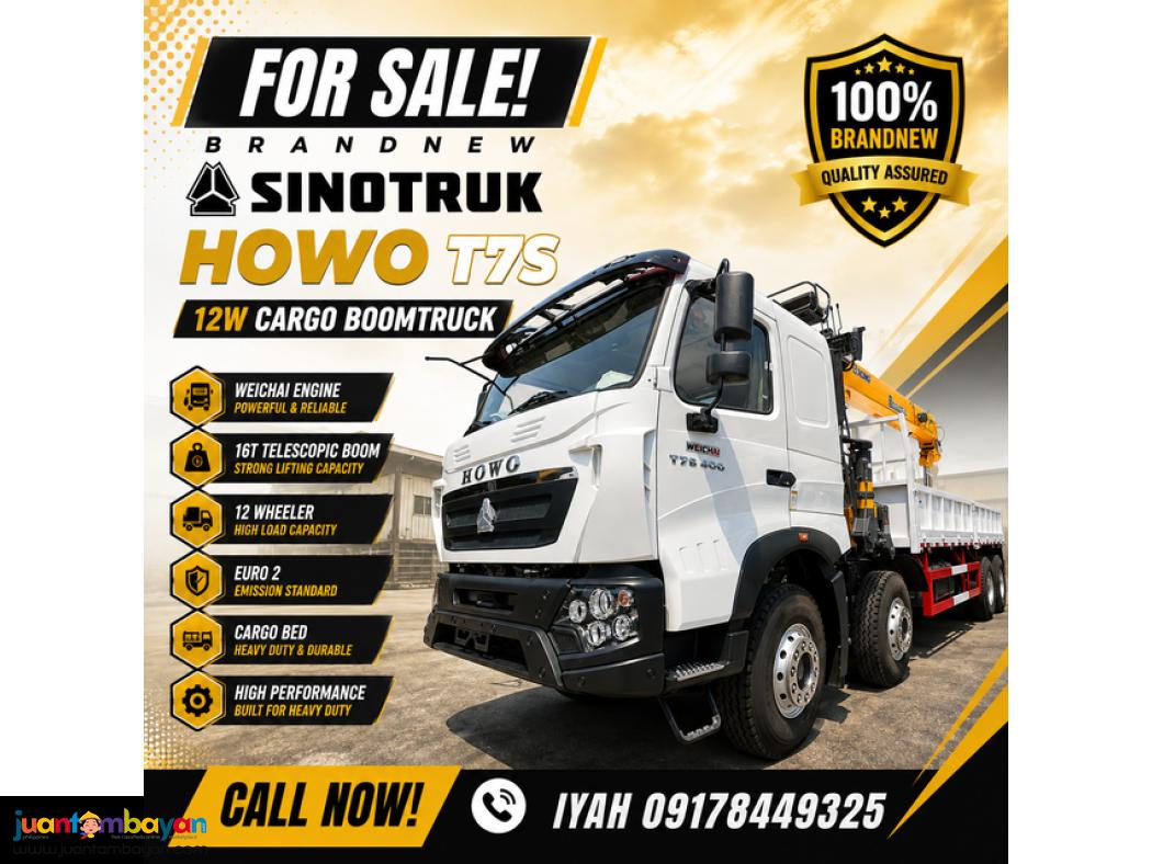 BRANDNEW SINOTRUK HOWO T7S 12W CARGO BOOMTRUK 16T TELESCOPIC E2