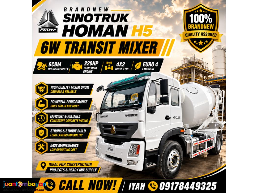 SINOTRUK HOMAN H5 6W TRANSIT MIXER LITERS 220HP 4X2 6CBM EURO 4