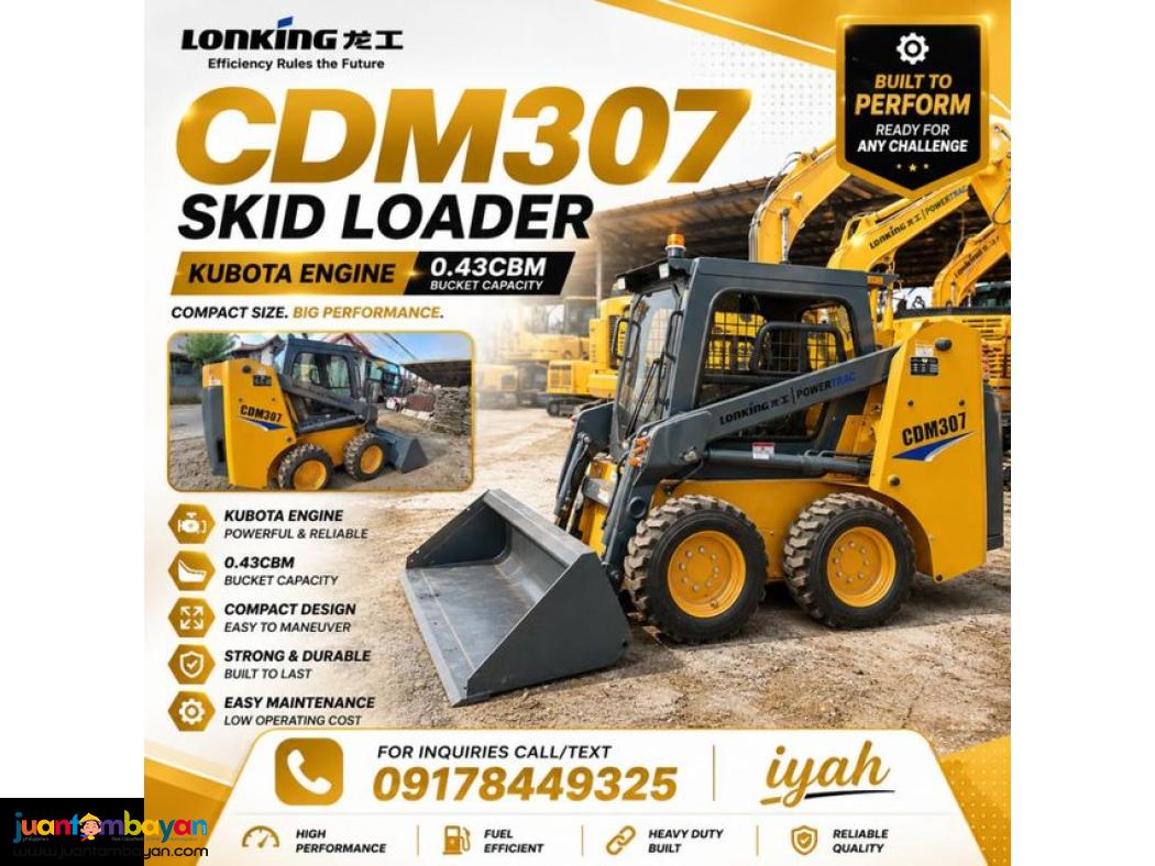 LONKING CDM307 SKID/STEER LOADER 0.43M³ KUBOTA ENGINE 