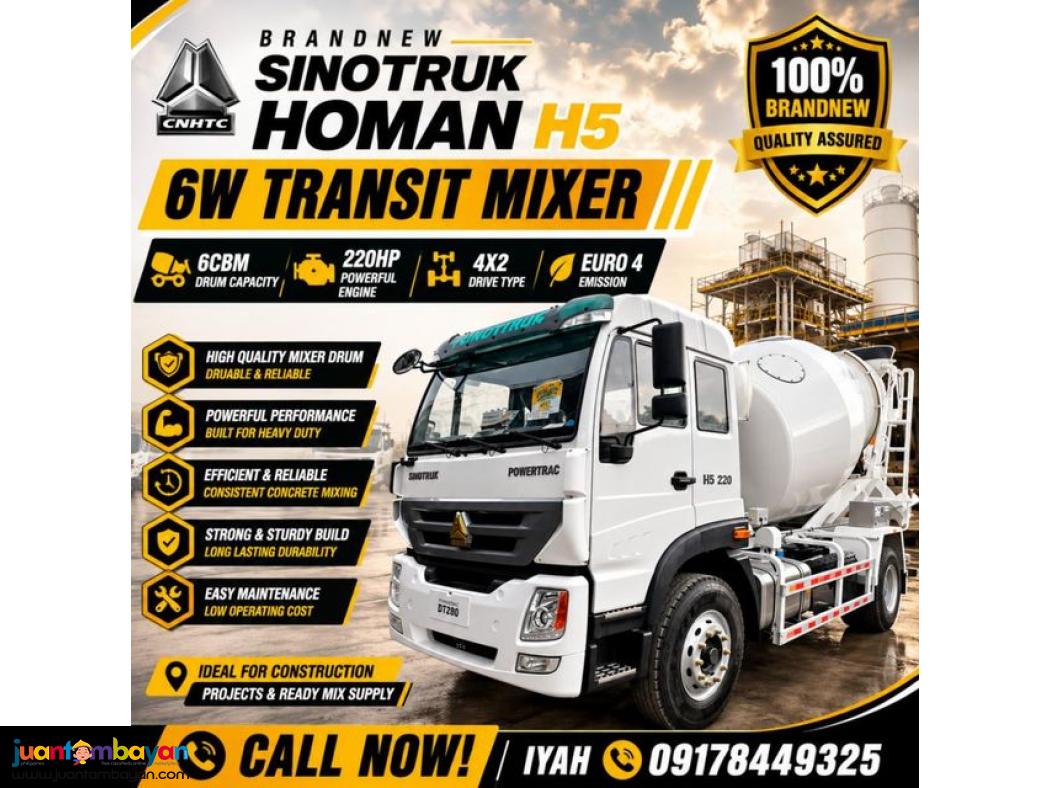 SINOTRUK HOMAN H5 4X2 TRANSIT MIXER 6CBM 220HP