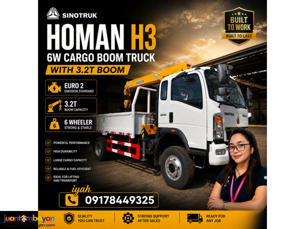 SINOTRUK HOMAN H3 6W CARGO BOOM TRUCK WITH 3.2T BOOM EURO 2