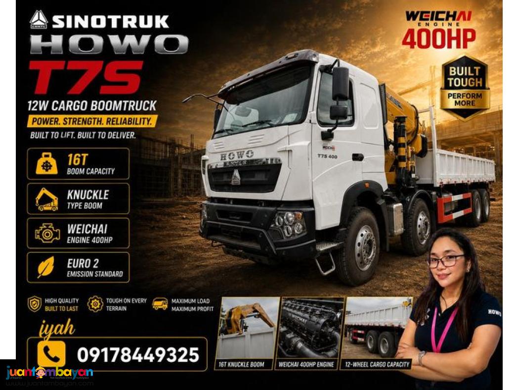 SINOTRUK HOWO T7S 12W CARGO BOOMTRUCK 400HP 16T-KNUCKLE TYPE E2