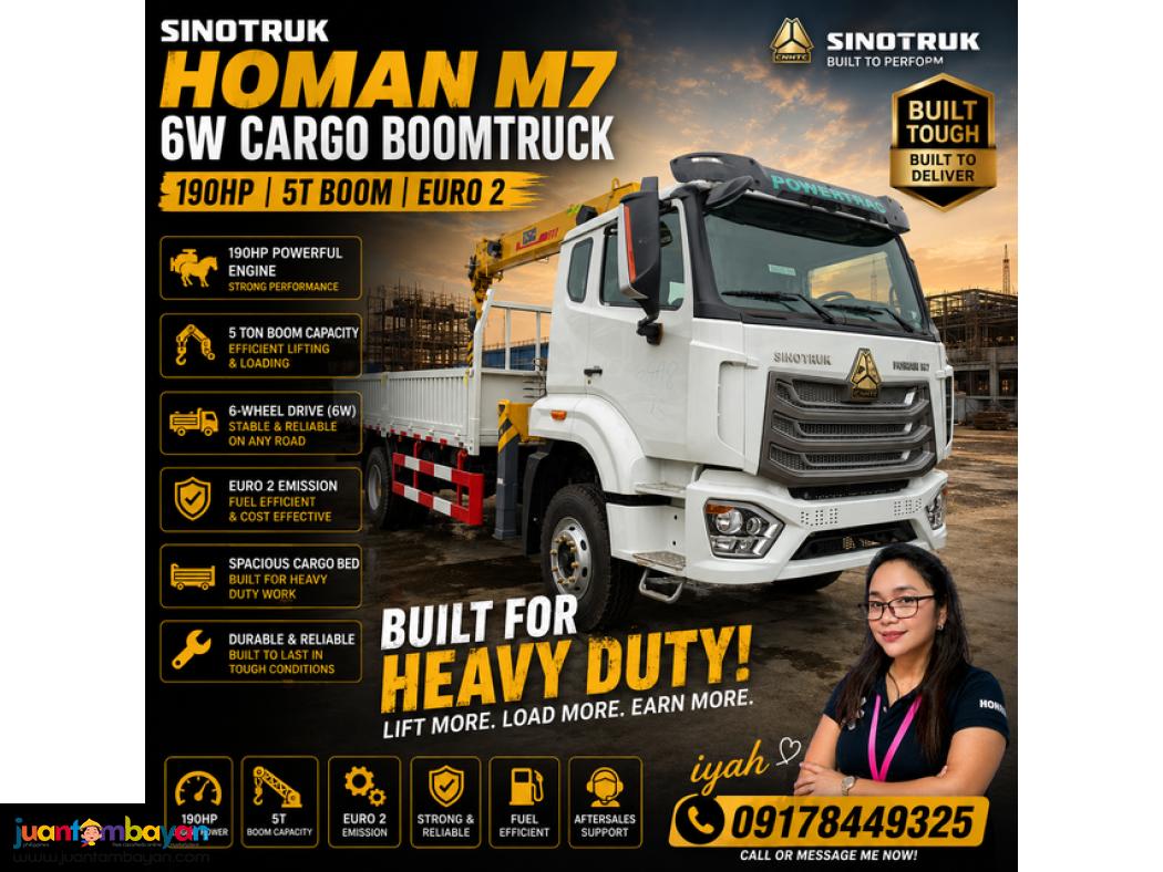 SINOTRUK HOMAN M7 6W CARGO BOOMTRUCK 190HP 5T BOOM EURO 2