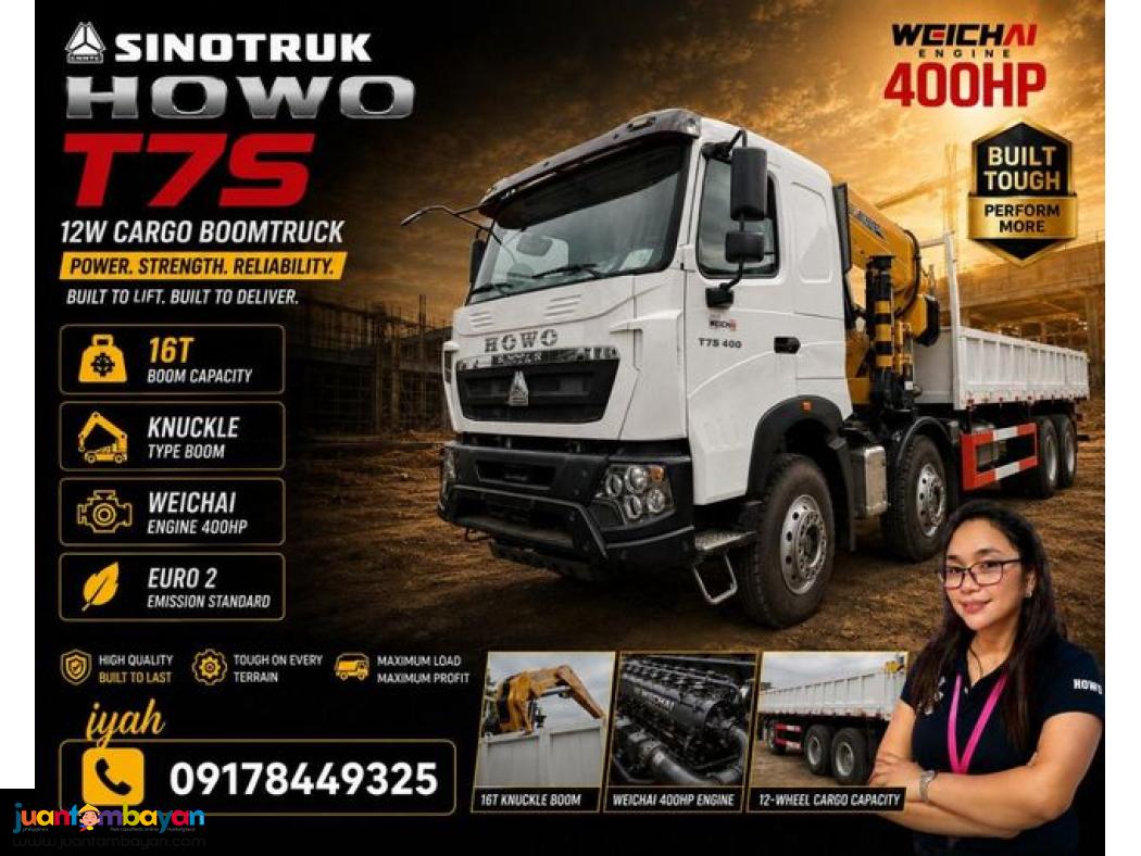 SINOTRUK HOWO T7S 8X4 CARGO BOOM TRUCK 16-TONS KNUCKLE TYPE 400HP