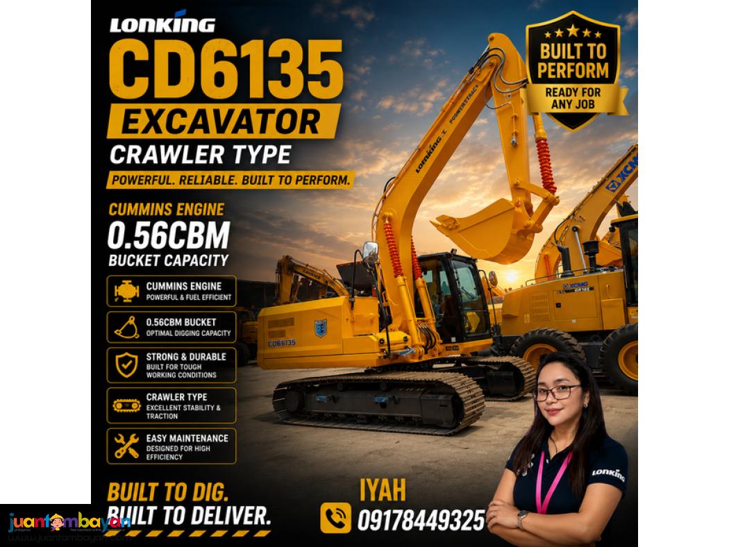 LONKING CD6135 EXCAVATOR CRAWLER TYPE CUMMINS ENGINE 0.56CBM
