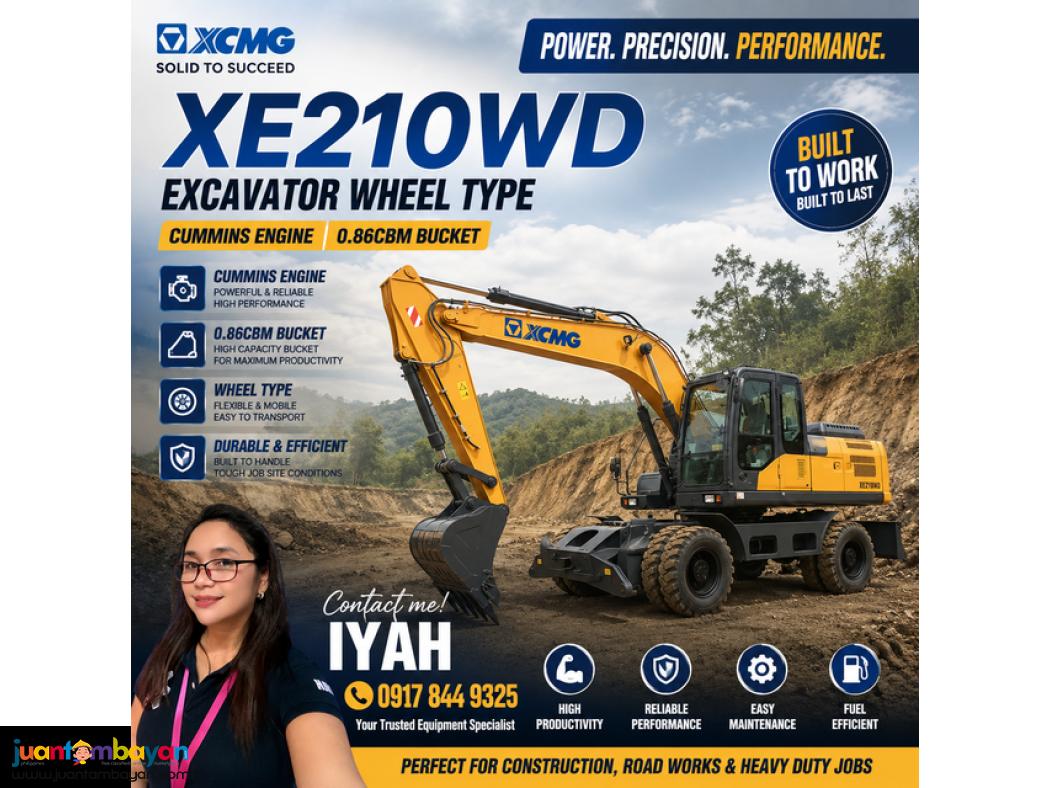 XCMG XE210WD EXCAVATOR WHEEL TYPE CUMMINS ENGINE 0.86CBM