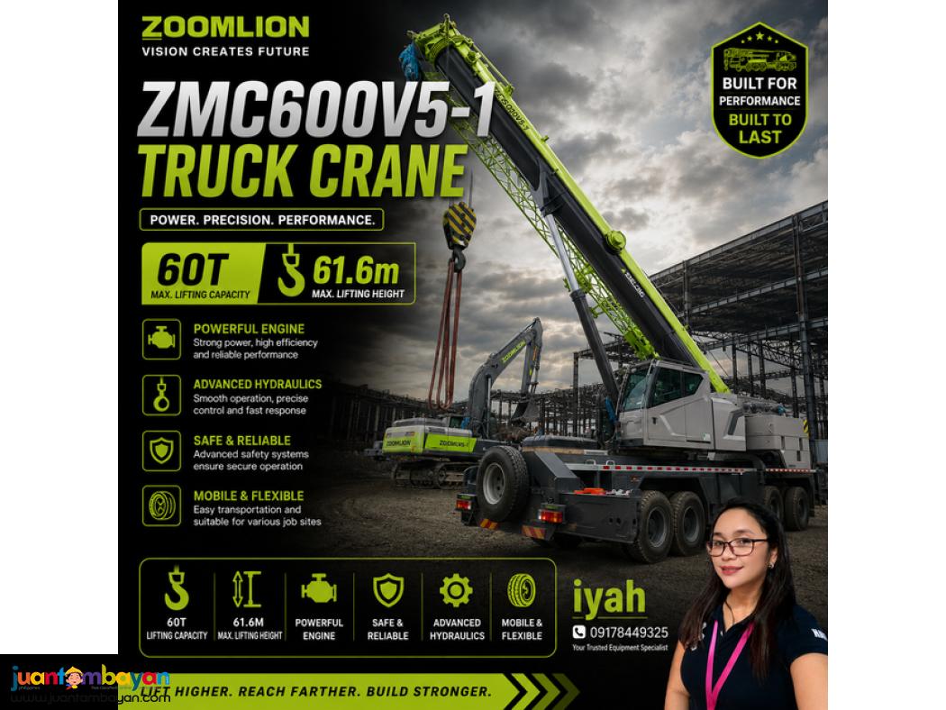 ZOOMLION ZMC600V5-1 TRUCK CRANE 60T 61.6m Max. lifting height