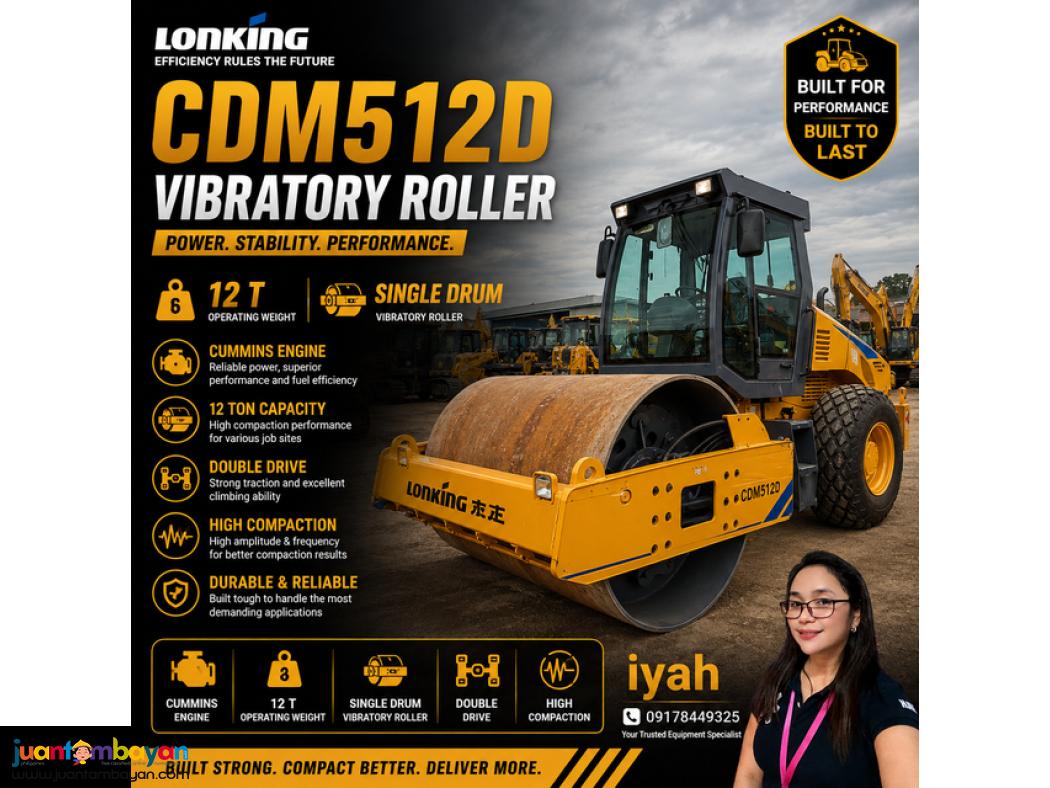 LONKING CDM512D VIBRATORY ROLLER CUMMINS ENGINE,12 T, DOUBLE DRIVE 