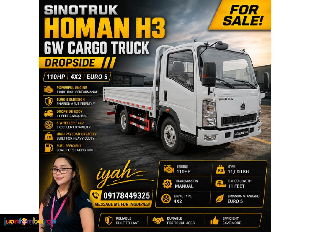 SINOTRUK HOMAN 6W CARGO TRUCK/ DROPSIDE 110HP 4X2 EURO 5 11 FEET