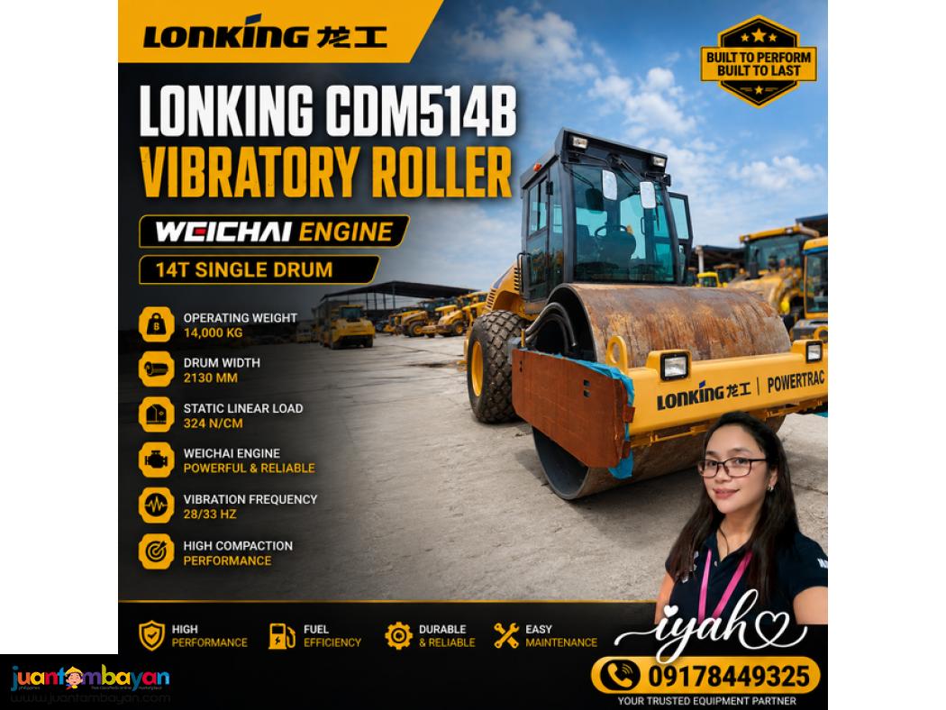 LONKING CDM514B VIBRATORY ROLLER WEICHAI ENGINE 14T SINGLE DRUM