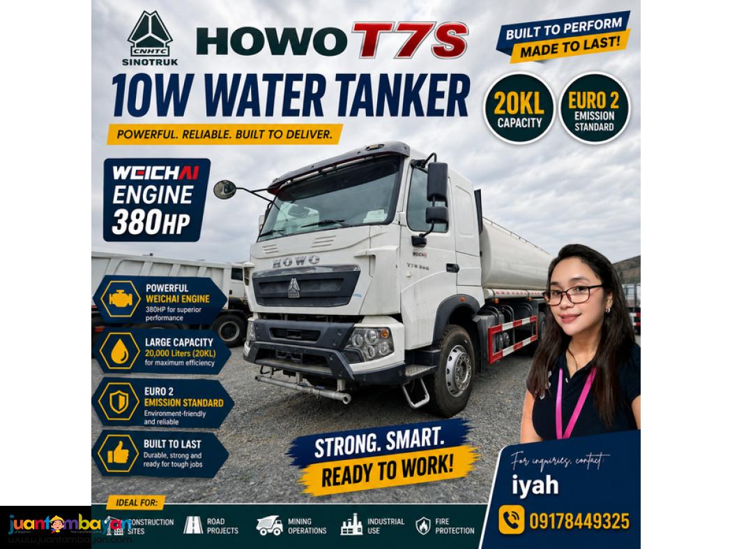 SINOTRUK HOWO T7S 10W WATER TANKER WEICHAI ENGINE 380HP 20KL EURO 2