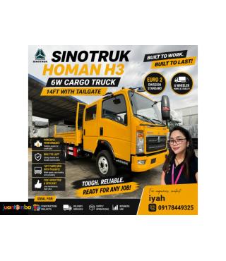 SINOTRUK HOMAN H3 6W CARGO TRUCK 14FT WITH TAILGATE EURO 2