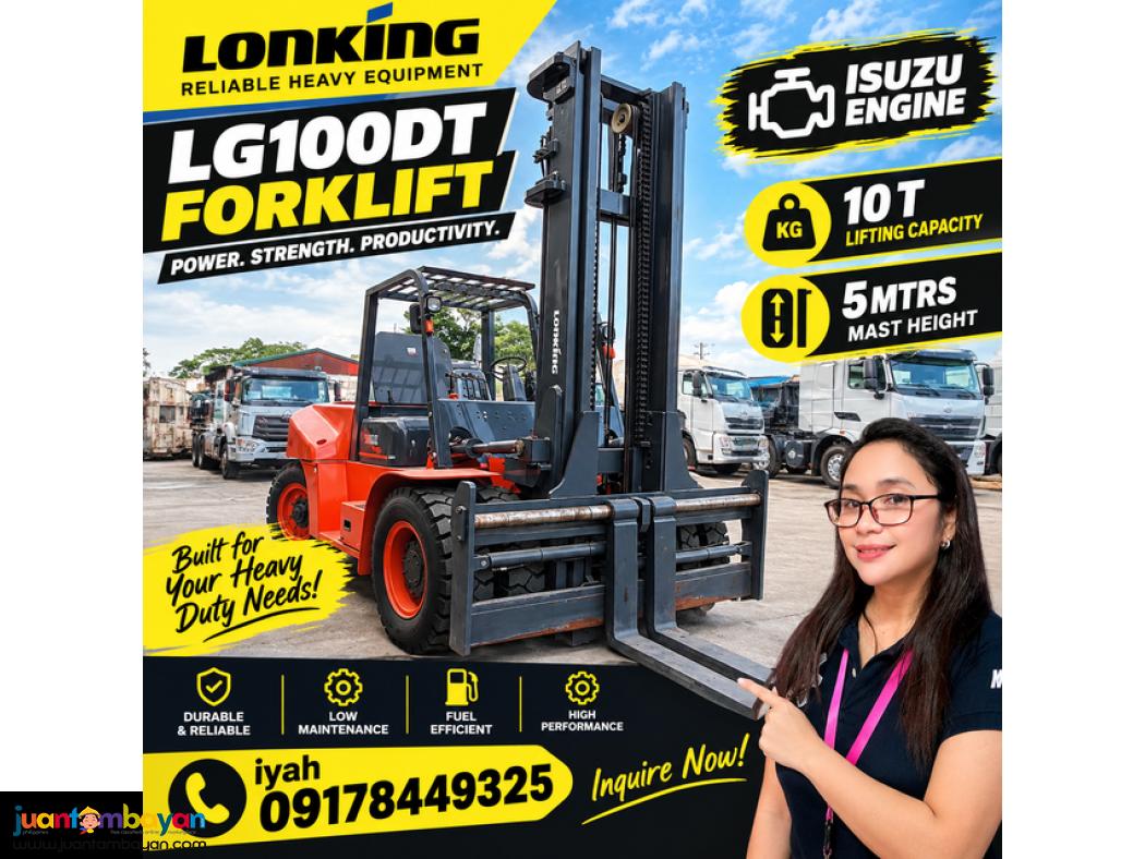 LONKING LG100DT FORKLIFT ISUZU ENGINE 10T 5 MTRS MAST