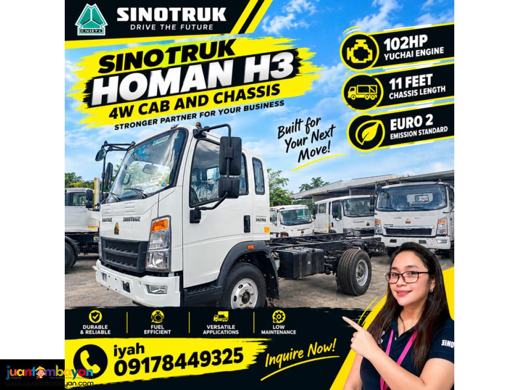 SINOTRUK HOMAN H3 4W CAB AND CHASSIS 102HP YUCHAI ENGINE 11 FEET E2