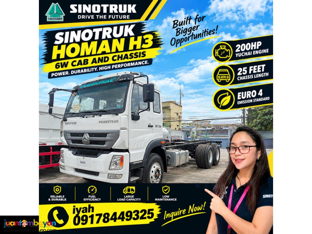 SINOTRUK HOMAN H3 6W CAB AND CHASSIS 200HP, 25FT E4