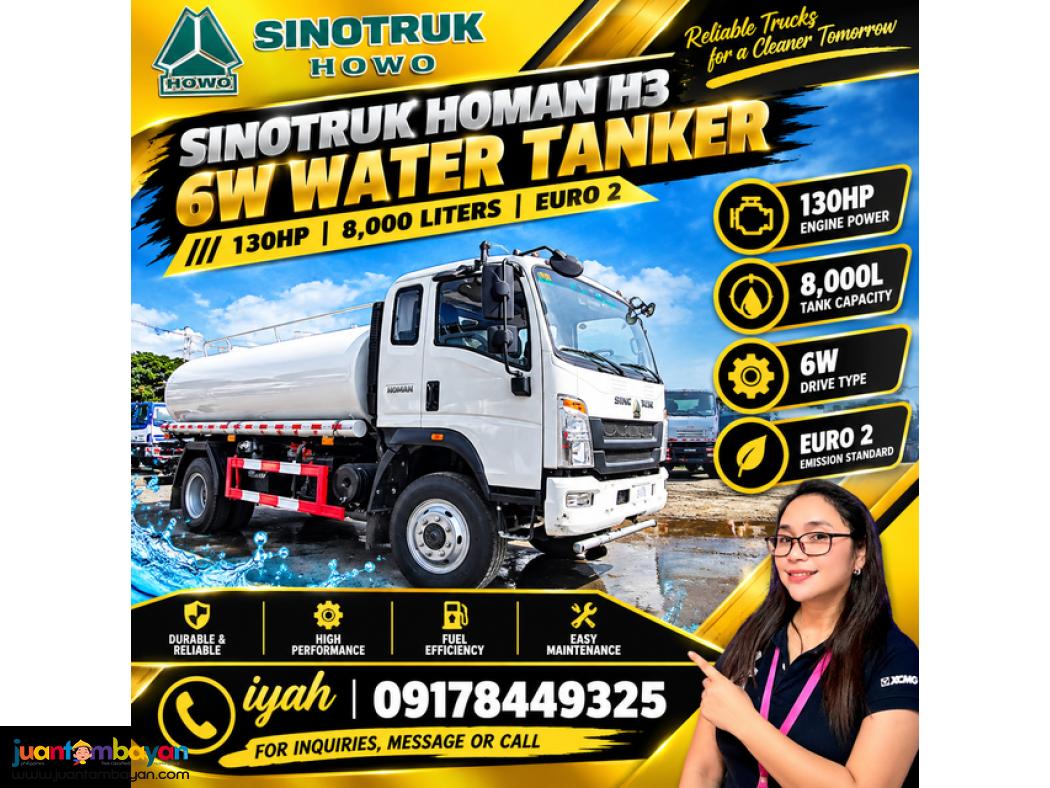 SINOTRUK HOMAN H3 6W WATER TANKER 130HP 8K LITERS EURO 2