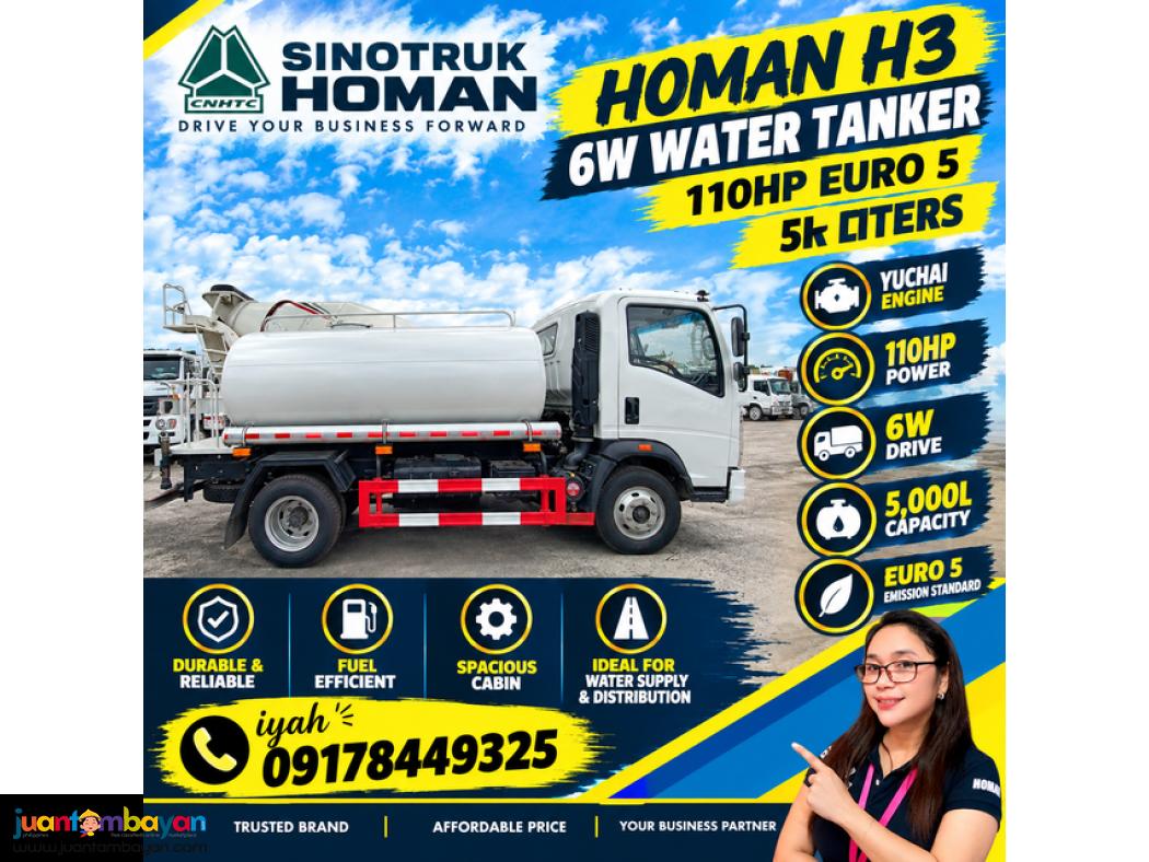 SINOTRUK HOMAN H3 6W WATER TANKER 110HP 5K LITERS EURO 5