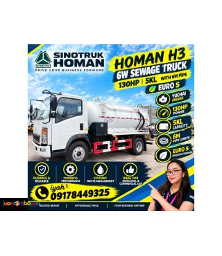 SINOTRUK HOMAN H3 6W SEWAGE TRUCK 130HP 5KL with 6M Pipe EURO 5