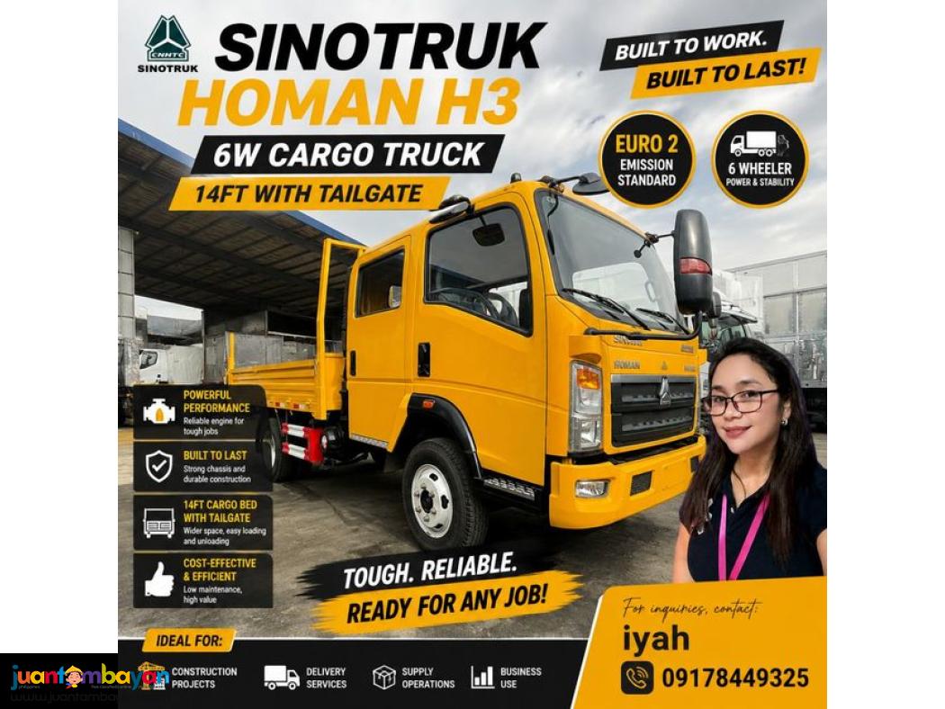 SINOTRUK H3 CARGO TRUCK 6W 108HP 11FT W/ ELEC. TAILGATE DOUBLE CAB 