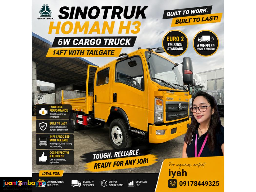 SINOTRUK HOMAN CARGO TRUCK WITH TAILGATE- 6W 14FT EURO 2