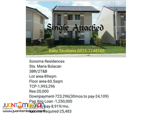 Sonoma Residences TOWNHOUSE Rent to Own House and Lot in Bulacan
