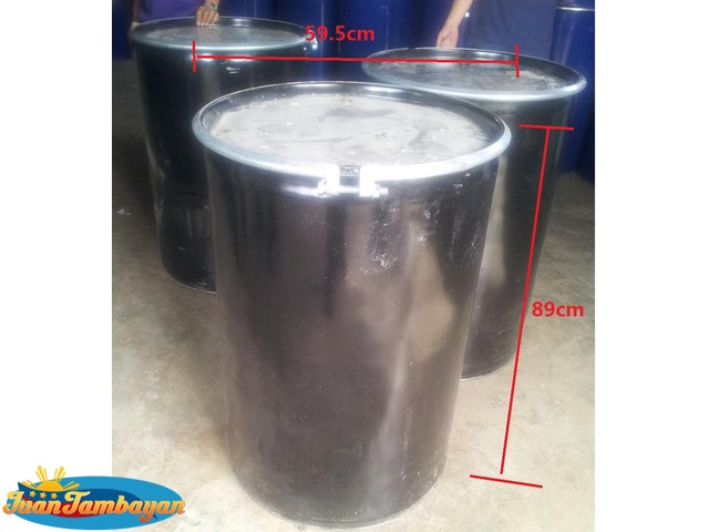 Empty metal drum with cover