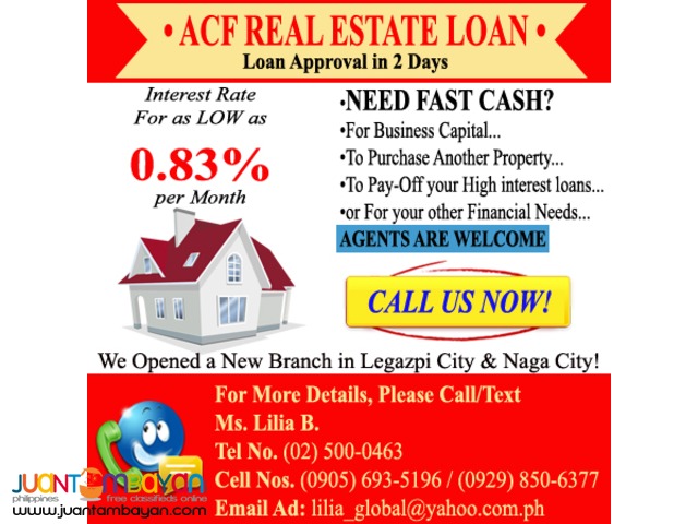 REAL ESTATE LOAN,CONDO,COMMERCIAL BLDG. HOUSE AND LOT