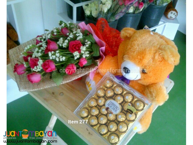flower delivery with stuffed animal