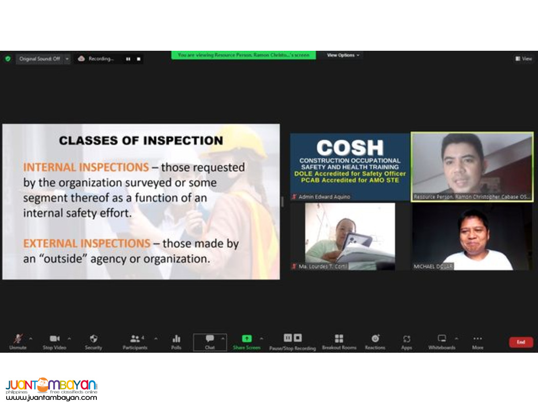 DOLE COSH Training PCAB COSH Training Safety Officer AMO STE Training