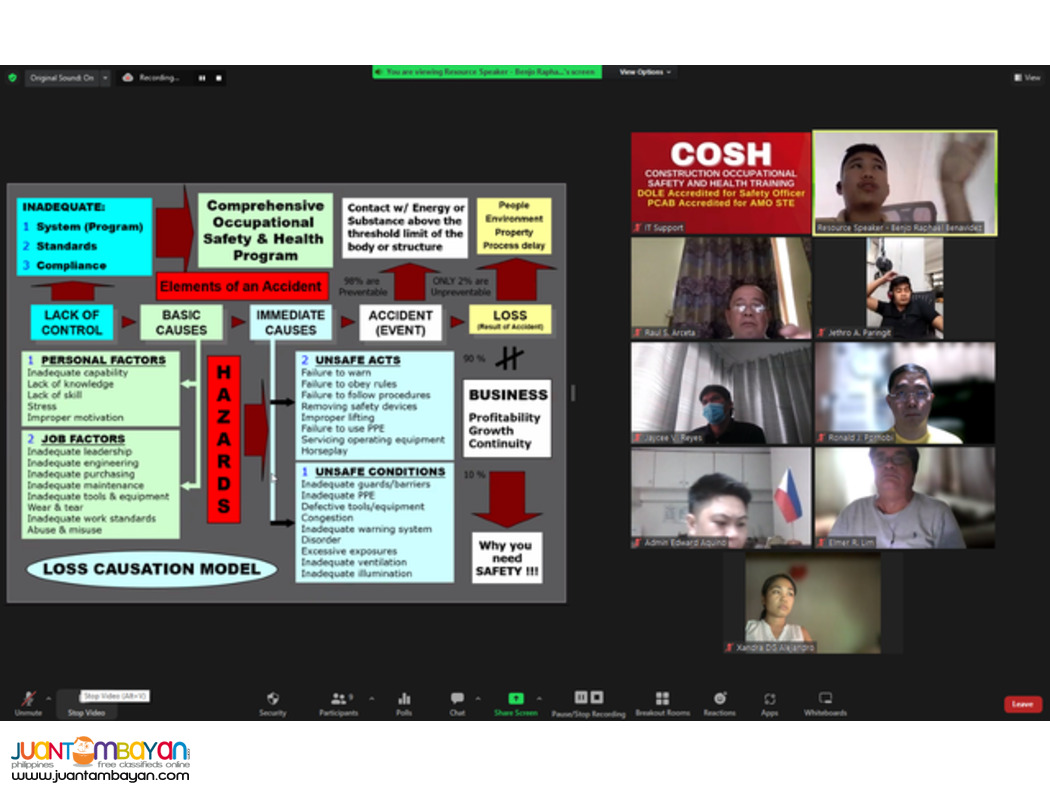 DOLE COSH Training PCAB COSH Training Safety Officer AMO STE Training