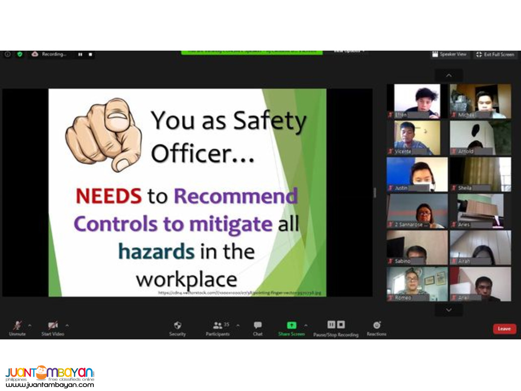 BOSH Training BOSH SO2 Training DOLE Safety Officer 2 SO2 Online