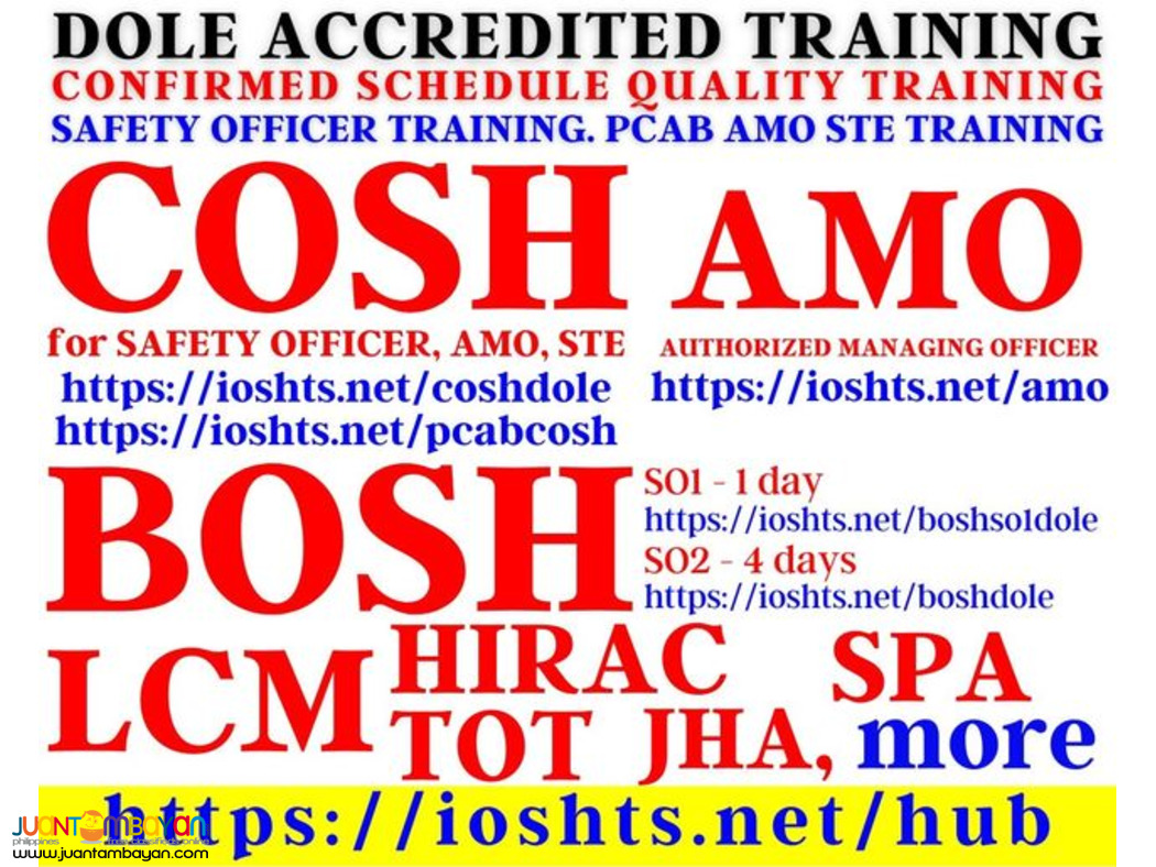 DOLE Accredited Compliance Training BOSH COSH SO3 LCM PCAB AMO STE