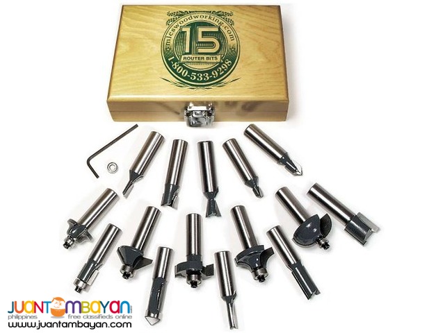 MLCS 8377 15-Pc Router Bit Set with Carbide-Tipped 0.5